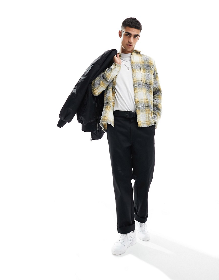ASOS DESIGN textured check overshirt in grey and yellow