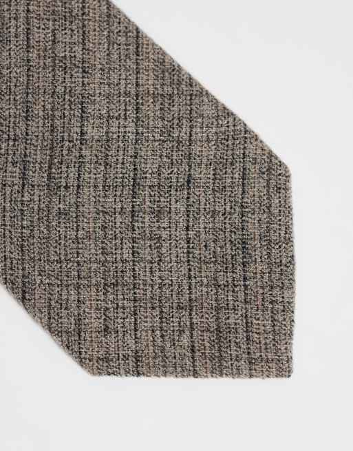 ASOS DESIGN textured check tie in brown, 3 of 3