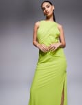 [ASOS DESIGN] ASOS DESIGN textured chiffon draped bias maxi dress in green 18 GREEN