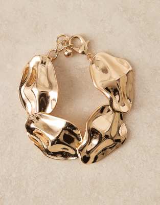 Asos Design Textured Chunky Bracelet In Gold