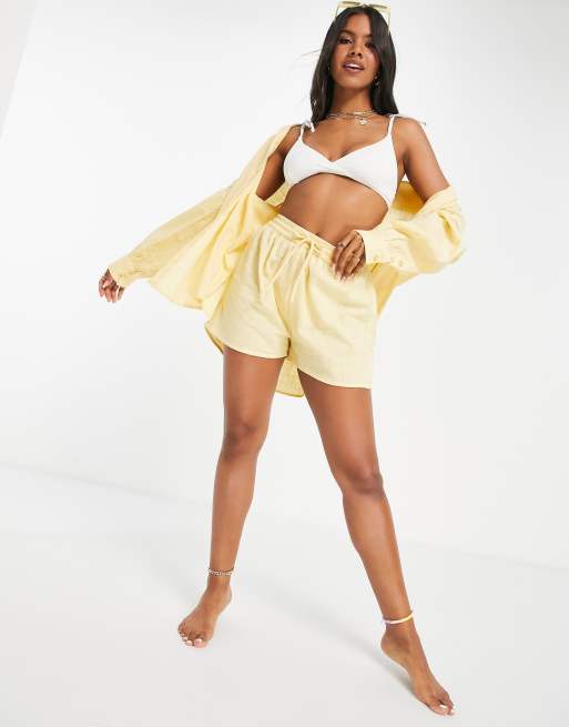 ASOS DESIGN textured co ord beach shorts in yellow ASOS