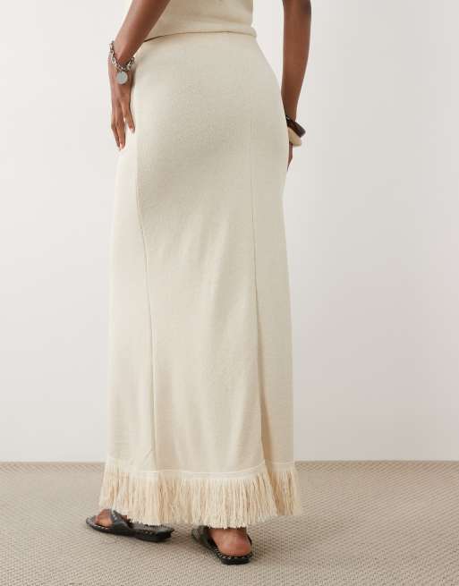 ASOS DESIGN textured co-ord maxi skirt with tassel in cream, 5 of 5