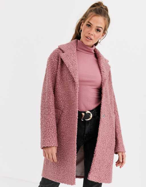 ASOS DESIGN textured cocoon coat in pink