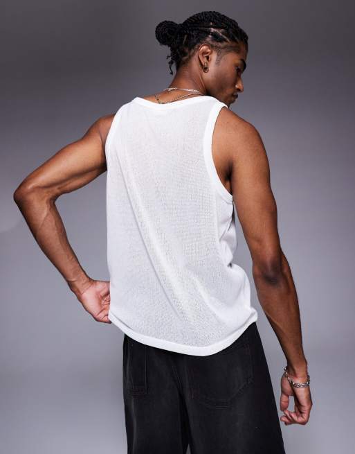 ASOS DESIGN textured contrast crew neck tank top in cream