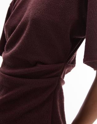 Asos Design Textured Corset Waist Tee In Brown