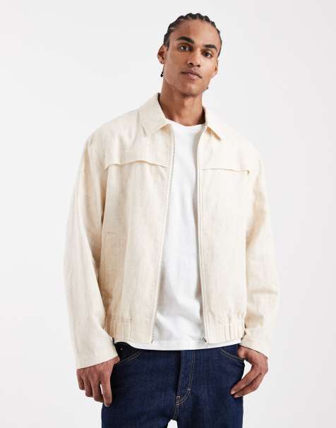 ASOS DESIGN textured cotton harrington jacket in ecru - view 1
