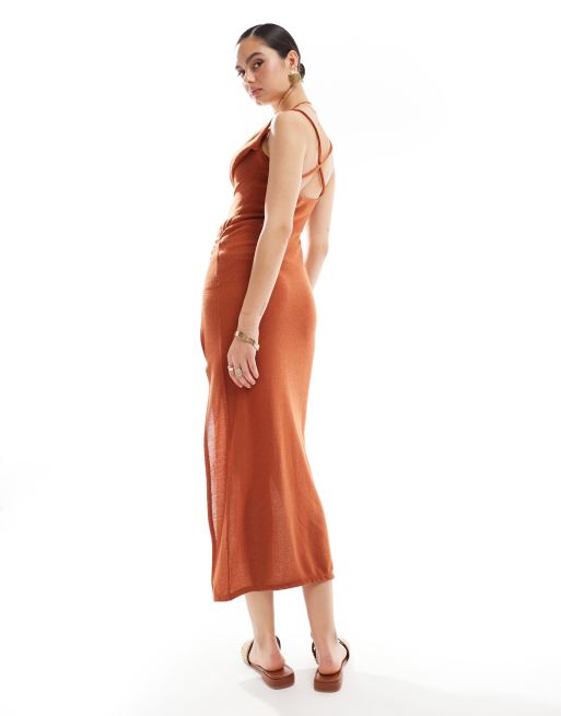 ASOS DESIGN textured cowl neck maxi dress in rust