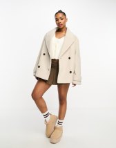 Stradivarius tailored belted coat in off white | ASOS