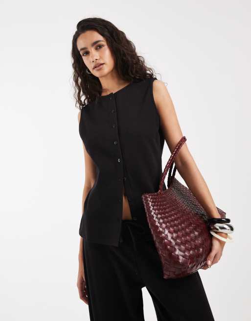 ASOS DESIGN textured crew neck waistcoat in black (part of a set), 2 of 4