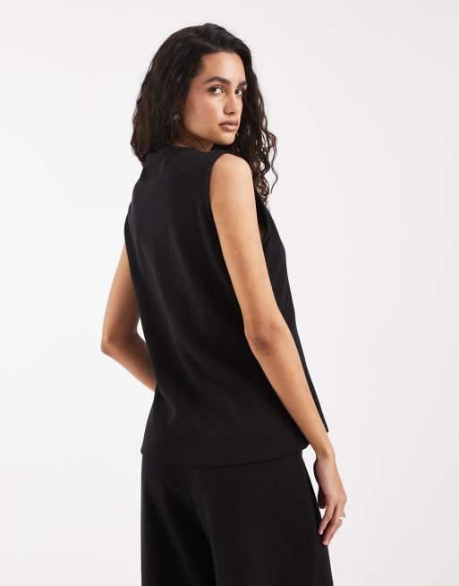 ASOS DESIGN textured crew neck waistcoat in black (part of a set), 4 of 4