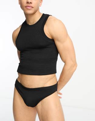 ASOS DESIGN textured crinkle swim singlet in black (part of a set) - ASOS Price Checker