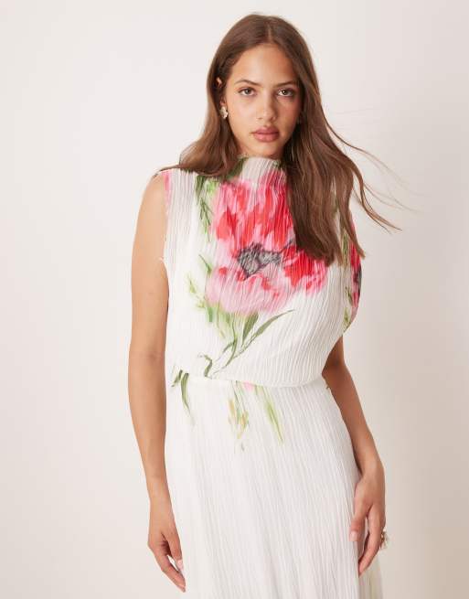 ASOS DESIGN textured crinkle high neck midi dress with open back in placement print, 3 of 4