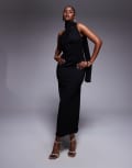 [ASOS DESIGN] ASOS DESIGN textured crinkle one shoulder midi dress with sheer neck tie sash in black L Black