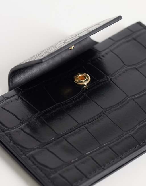 ASOS DESIGN textured croc card holder in black, 2 of 3