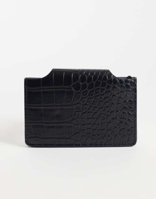 ASOS DESIGN textured croc card holder in black, 3 of 3