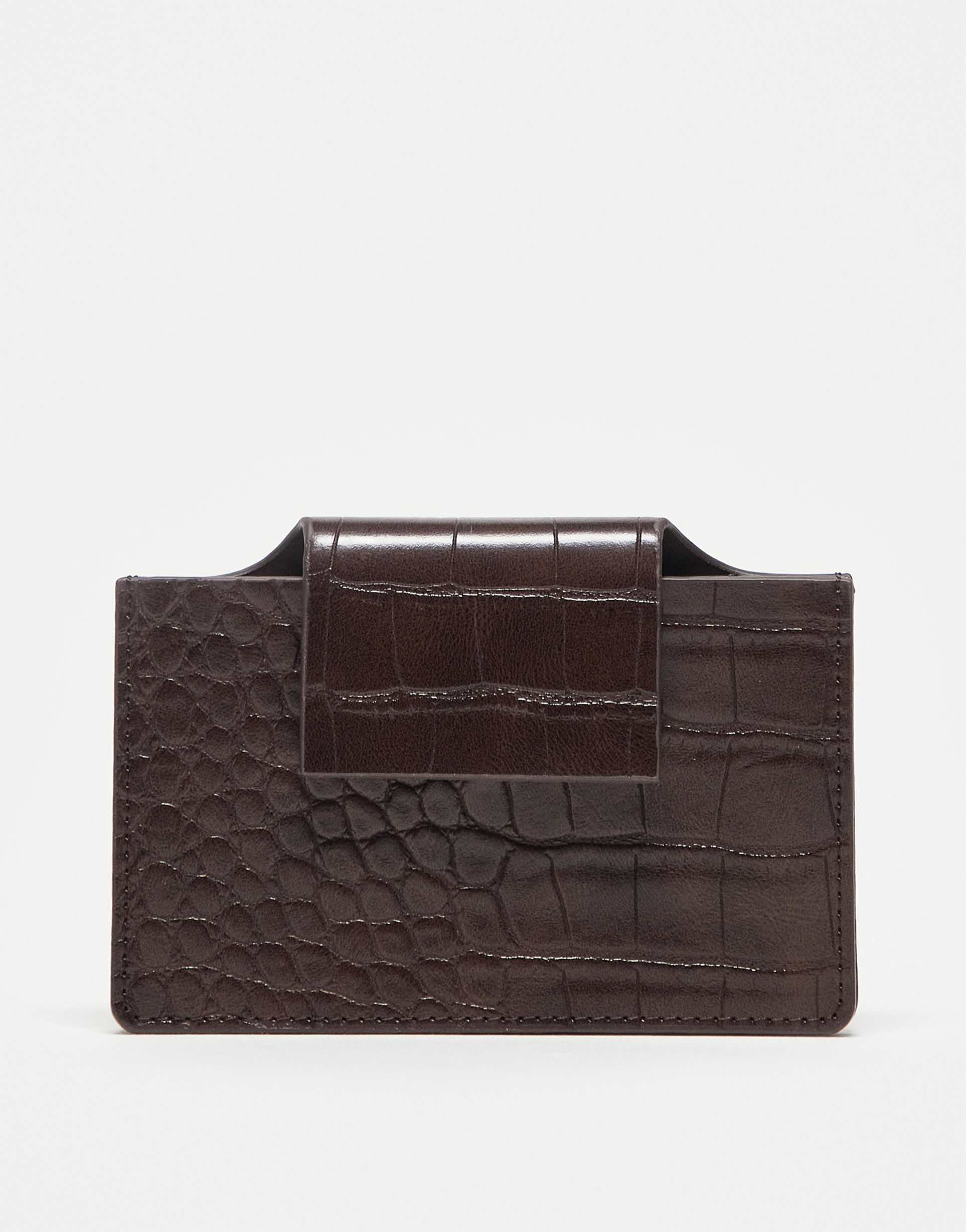asos design textured croc card holder in chocolate