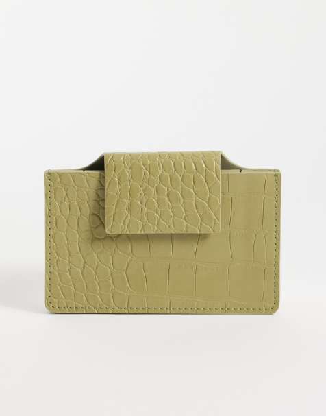 ASOS DESIGN textured croc card holder in green - view 1