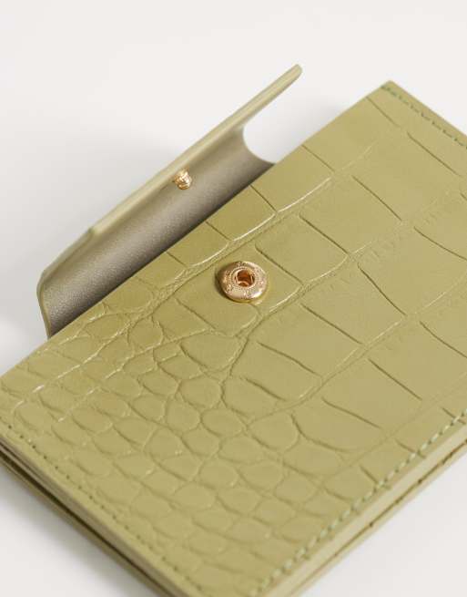 ASOS DESIGN textured croc card holder in green, 2 of 3