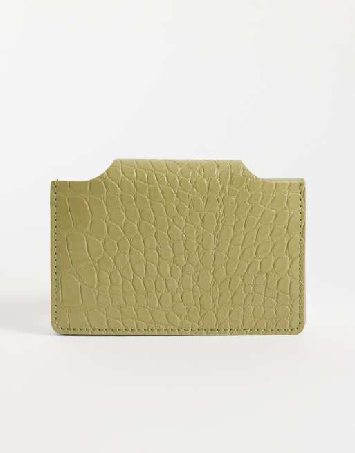 ASOS DESIGN textured croc card holder in green, 3 of 3
