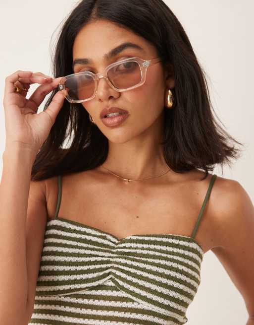 ASOS DESIGN textured crochet ruched cami top in green stripes - part of a set, 3 of 4