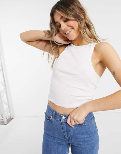 ASOS DESIGN textured crop vest with racer back in bone