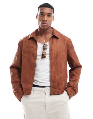 ASOS DESIGN textured cropped harrington jacket in brown