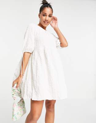 asos white wrap textured smock dress