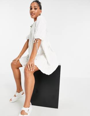 asos white wrap textured smock dress