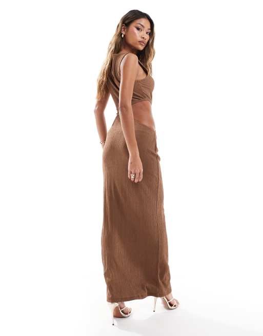 ASOS DESIGN textured cut out maxi dress in chocolate | ASOS