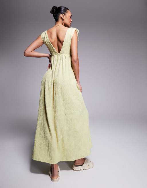 ASOS DESIGN textured deep V trapeze midi dress in sage