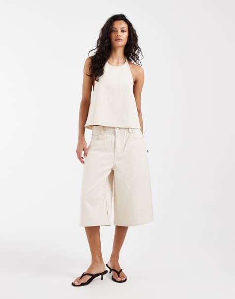 ASOS DESIGN textured denim baggy bermuda short in ecru - view 1