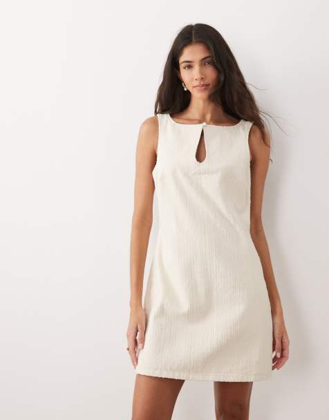 ASOS DESIGN textured denim keyhole mini dress in ecru
