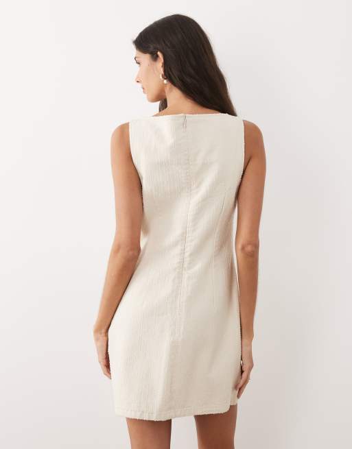 ASOS DESIGN textured denim keyhole mini dress in ecru, 3 of 4