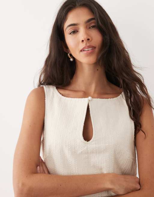 ASOS DESIGN textured denim keyhole mini dress in ecru, 4 of 4