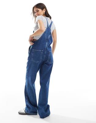 Asos Design Textured Denim Overalls In Blue
