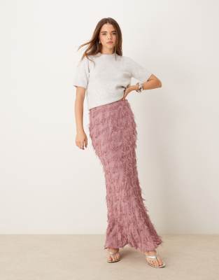 Asos Design Textured Detail Bias Maxi Skirt In Pink