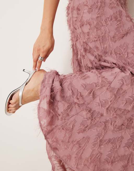 ASOS DESIGN textured detail bias maxi skirt in pink, 2 of 5