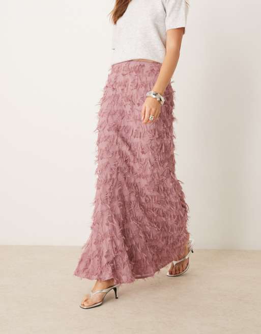ASOS DESIGN textured detail bias maxi skirt in pink, 3 of 5