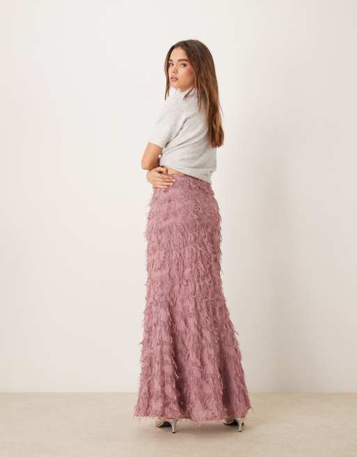 ASOS DESIGN textured detail bias maxi skirt in pink