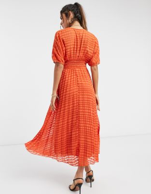 red button through midi dress