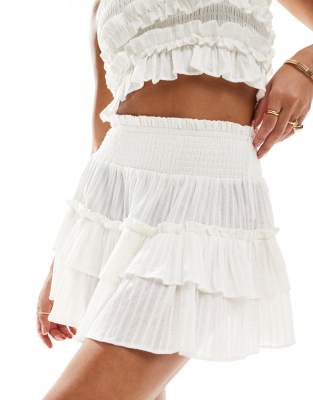 ASOS DESIGN textured dobby ra-ra mini beach skirt in white (part of a set)