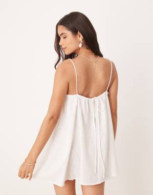 ASOS DESIGN textured doily insert mini beach dress in white