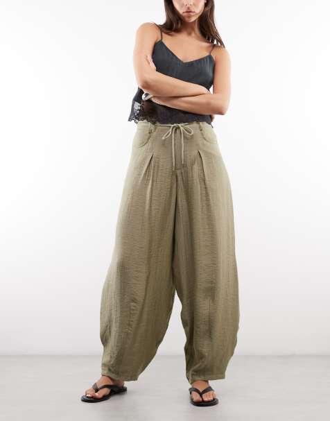 ASOS DESIGN textured drawstring waist balloon pants in green - view 1