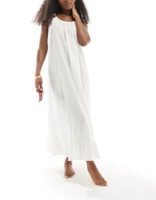 Asos Design Textured Drop Hem Maxi Beach Dress In Ivory-white