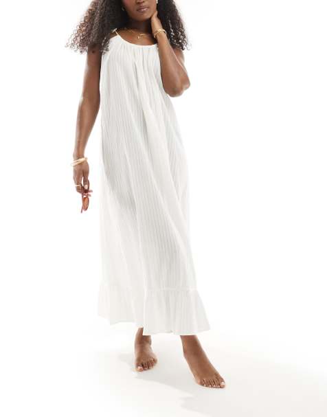 ASOS DESIGN textured drop hem maxi beach dress in ivory - view 1