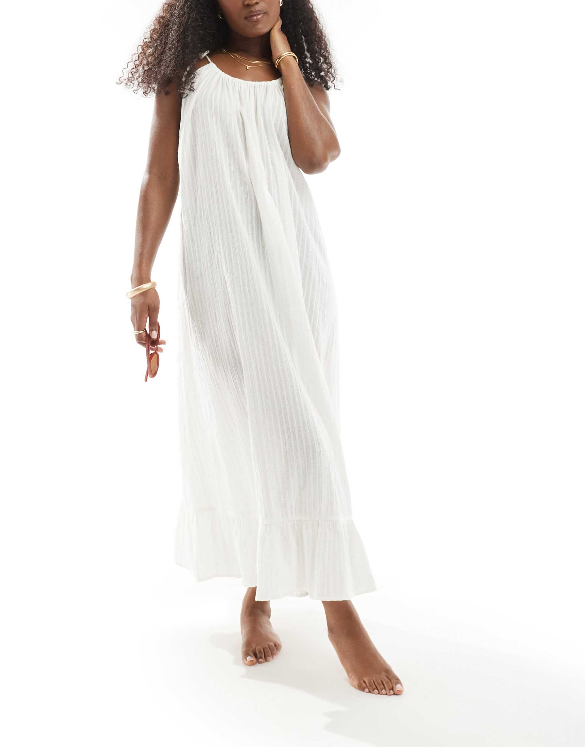 asos design textured drop hem maxi beach dress in ivory