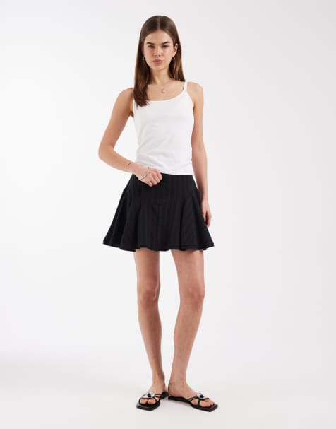 ASOS DESIGN textured drop waist lace insert mini skirt in black - view 1