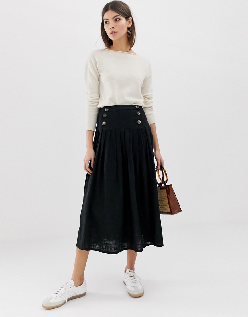 ASOS DESIGN textured drop waist midi skirt-Black