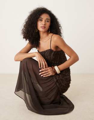 Asos Design Textured Dropped Waist Cami Midi Dress In Brown