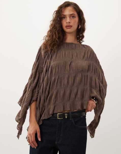 ASOS DESIGN textured fabric asymmetric cape in in brown - view 1